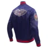 New Orleans Pelicans Script Tail Navy Blue Satin Varsity Jacket 2