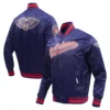 New Orleans Pelicans Script Tail Navy Blue Satin Varsity Jacket 8