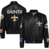 New Orleans Saints Jeff Hamilton Full Black Leather Varsity Jacket 2