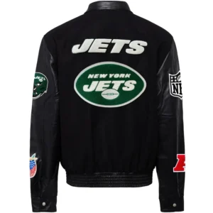 New York Jets Jeff Hamilton Black Varsity Jacket 1