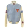 New York Knicks Baby Blue and Cream Varsity Jacket