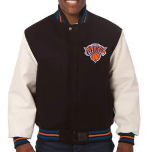 New York Knicks Black Two Tone Wool Varsity Jacket