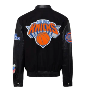 New York Knicks Black Wool and Leather Jacket 1