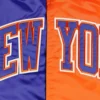 New York Knicks Fast Break Satin Orange and Blue Varsity Jacket 3