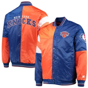 New York Knicks Leader Orange and Blue Varsity Jacket 3