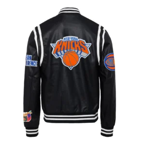New York Knicks Leather Black Varsity Jacket 1