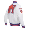 New York Knicks Mashup White Satin Varsity Jacket 2