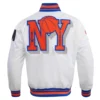 New York Knicks Mashup White Satin Varsity Jacket 3