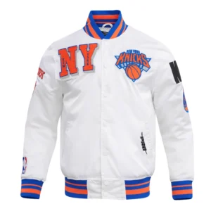 New York Knicks Mashup White Satin Varsity Jacket