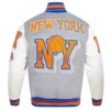 New York Knicks Mashup Wool Varsity Grey Jacket 3
