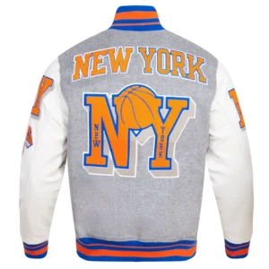 New York Knicks Mashup Wool Varsity Grey Jacket 3