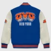New York Knicks OVO Blue and Cream Wool and Leather Varsity Jacket 1