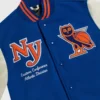 New York Knicks OVO Blue and Cream Wool and Leather Varsity Jacket 2