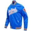 New York Knicks Script Tail Blue Varsity Jacket 1