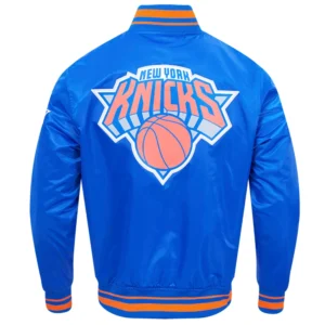 New York Knicks Script Tail Blue Varsity Jacket 3