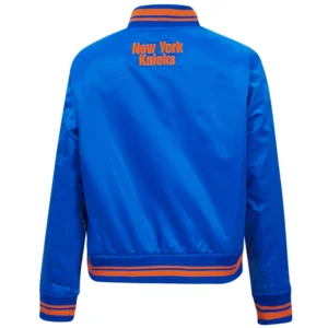 New York Knicks Script Tail Blue Varsity Jacket 3