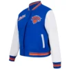New York Knicks Script Tail Blue Wool Varsity Jacket 1