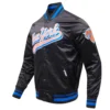New York Knicks Script Tail Ribbed Knitted Black Varsity Jacket 1