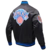 New York Knicks Script Tail Ribbed Knitted Black Varsity Jacket 2