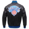 New York Knicks Script Tail Ribbed Knitted Black Varsity Jacket 3