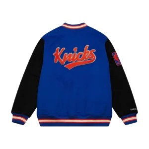 New York Knicks Team Legacy Varsity Satin Blue Jacket 1