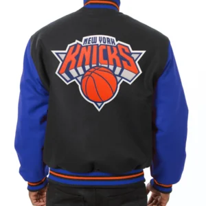 New York Knicks Two Tone Wool Black and Blue Varsity Jacket 1