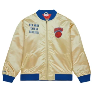 New York Knicks Vintage Logo Team OG 2.0 Satin Full-Zip Varsity Gold Jacket