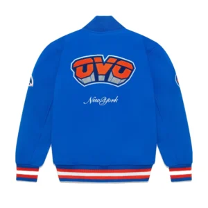 New York Knicks X OVO Blue Varsity Jacket 1