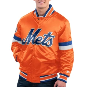 New York Mets Home Game Orange Satin Varsity Jacket