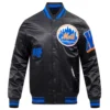 New York Mets Old English Full-Snap Black Satin Varsity Jacket