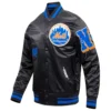 New York Mets Old English Full-Snap Black Satin Varsity Jacket 2