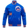New York Mets Old English Full-Snap Satin Varsity Jacket – Blue