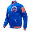 New York Mets Old English Full-Snap Satin Varsity Jacket – Blue 2