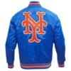 New York Mets Retro Classic Full-Snap Satin Varsity Blue Jacket 1
