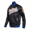 New York Mets Script Tail Black Satin Varsity Jacket 1