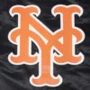 New York Mets Script Tail Black Satin Varsity Jacket 4