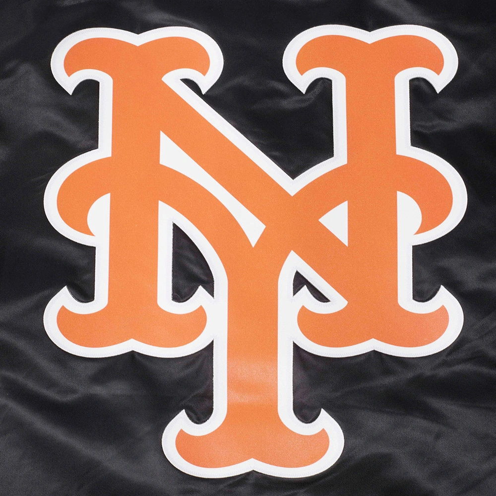 New York Mets Script Tail Black Satin Varsity Jacket 4