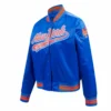 New York Mets Script Tail Women’s Satin Varsity Jacket 1