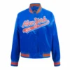 New York Mets Script Tail Women’s Satin Varsity Jacket