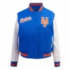 New York Mets Script Tail Women’s Wool & Leather Varsity Jacket