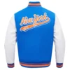 New York Mets Script Tail Wool & Leather Varsity Jacket 1