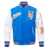 New York Mets Script Tail Wool & Leather Varsity Jacket