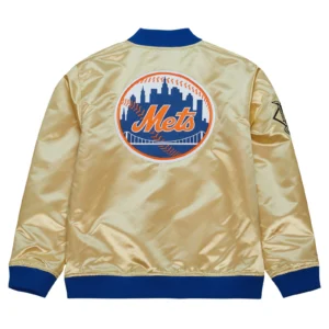 New York Mets Team OG 2.0 Satin Full-Zip Varsity Gold Jacket 1