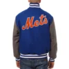 New York Mets Two Tone Handcrafted Logo Wool Varsity Jacket 1
