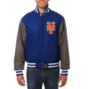 New York Mets Two Tone Handcrafted Logo Wool Varsity Jacket