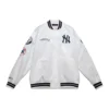 New York Yankees City Collection Rib Knitted Satin Varsity Jacket – White