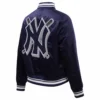New York Yankees Mashup Women’s Full-Snap Navy Satin Varsity Jacket 1