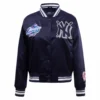 New York Yankees Mashup Women’s Full-Snap Navy Satin Varsity Jacket 2
