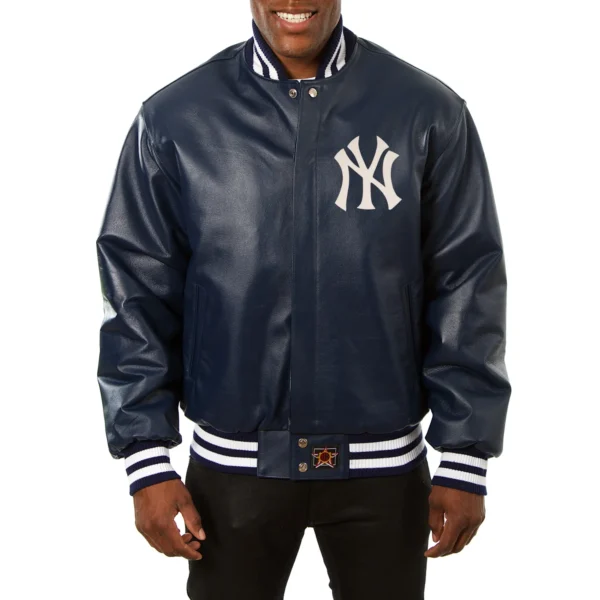 New York Yankees Navy Full Leather Varsity Jacket