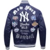 New York Yankees Old English Classic Rib Knitted Satin Varsity Navy Jacket 1